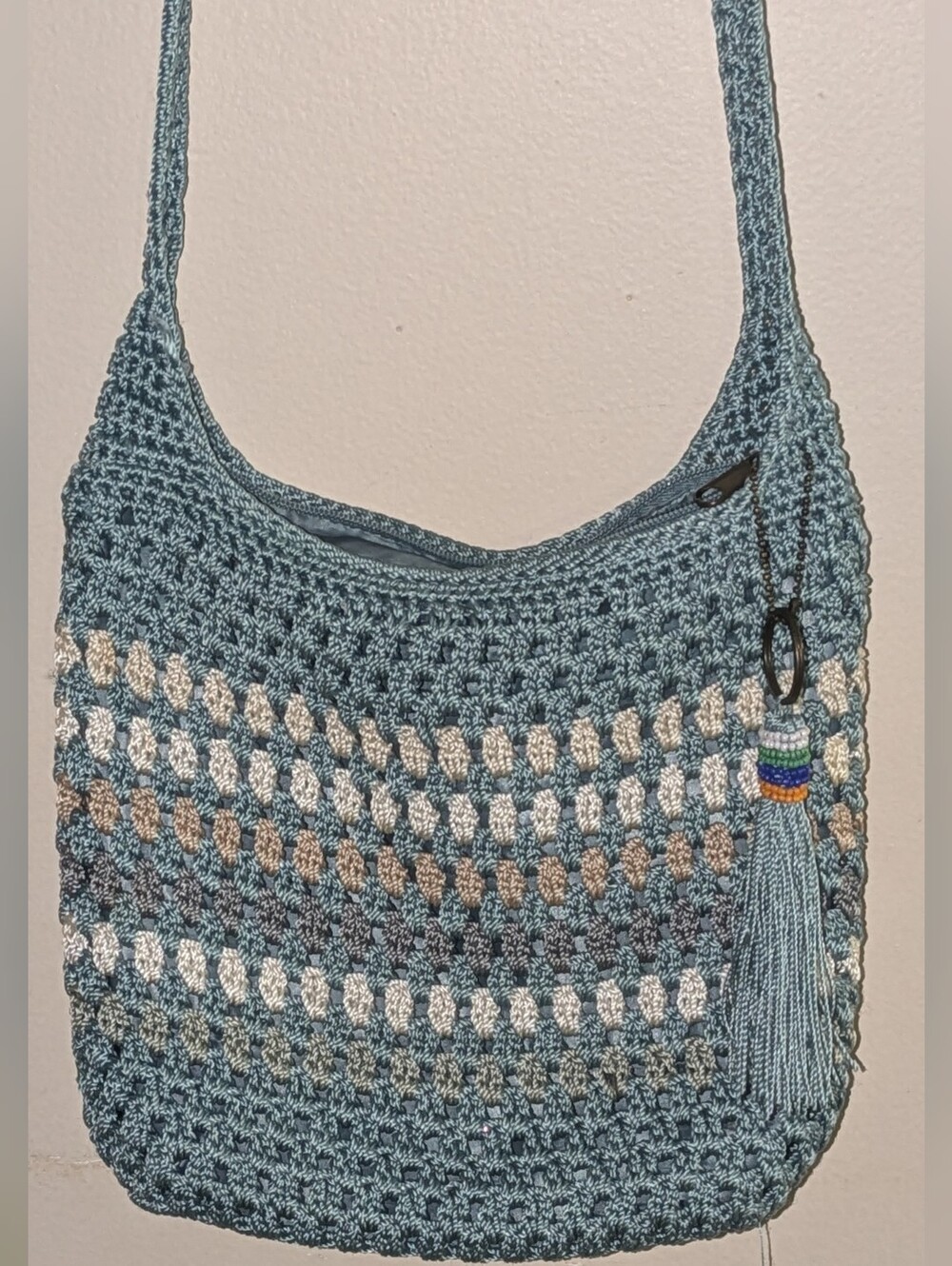 Handcrafted Blue Crochet Shoulder Bag with Tassel